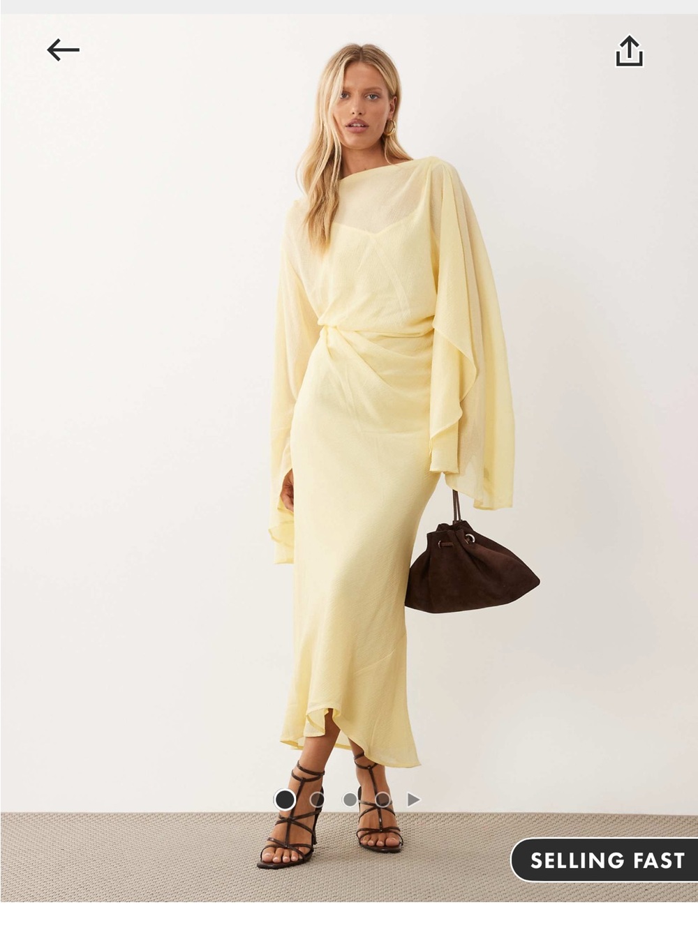 ASOS Pale Yellow Maxi Dress with Draped Sleeves
